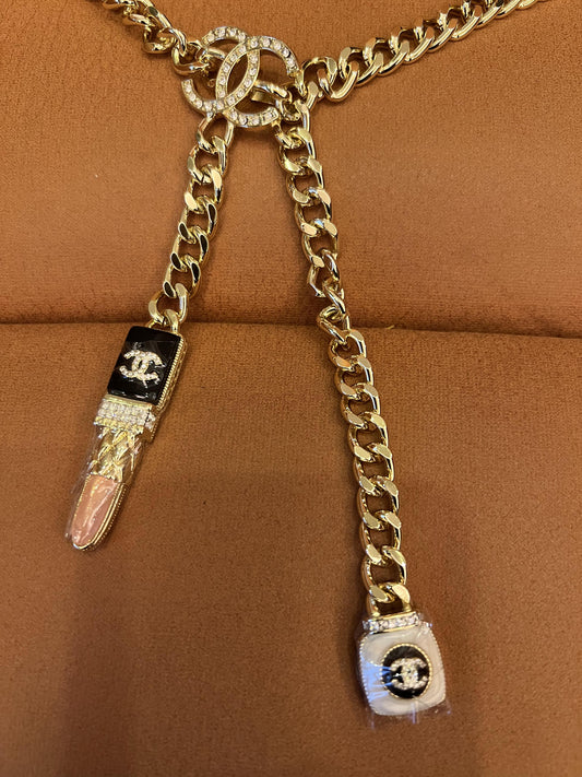 Chanel Gold Chain Necklace with Lipstick and Perfume Charms