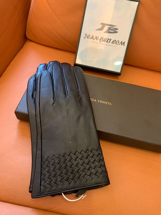 Guantes de cuero negro intrecciato de Bottega Veneta