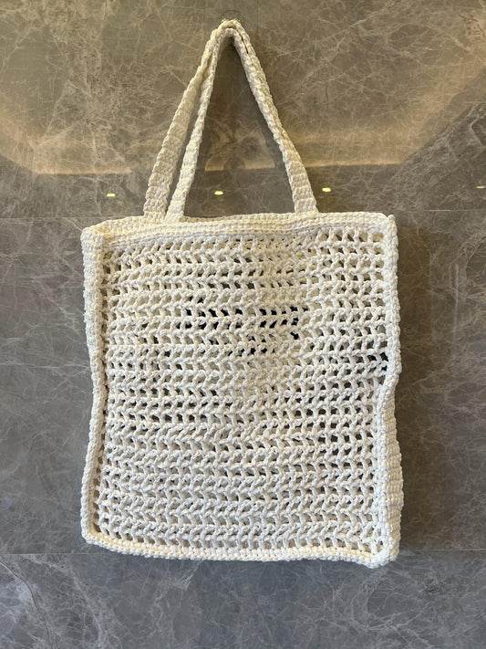 Bolso tote Prada de rafia, tejido abierto blanco
