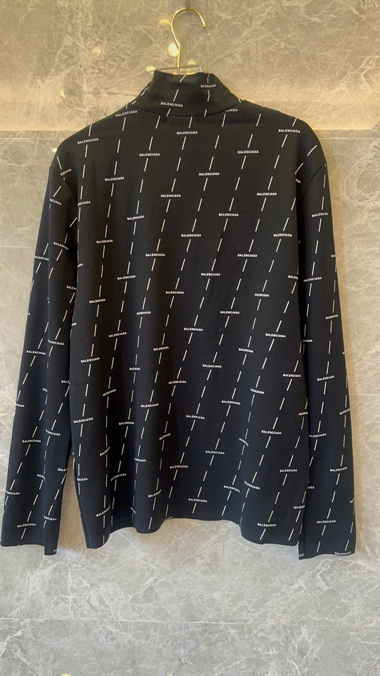 Balenciaga All-Over Logo Turtleneck Long Sleeve Top
