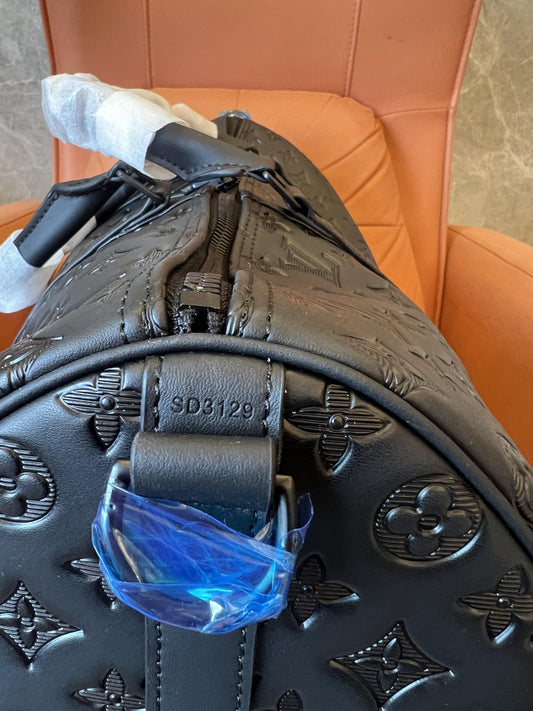 Louis Vuitton Black Embossed Leather Travel Duffle Bag