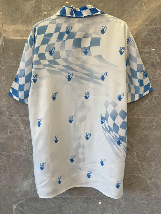 Off-White™ optical illusion checkerboard short-sleeve shirt in blue & white