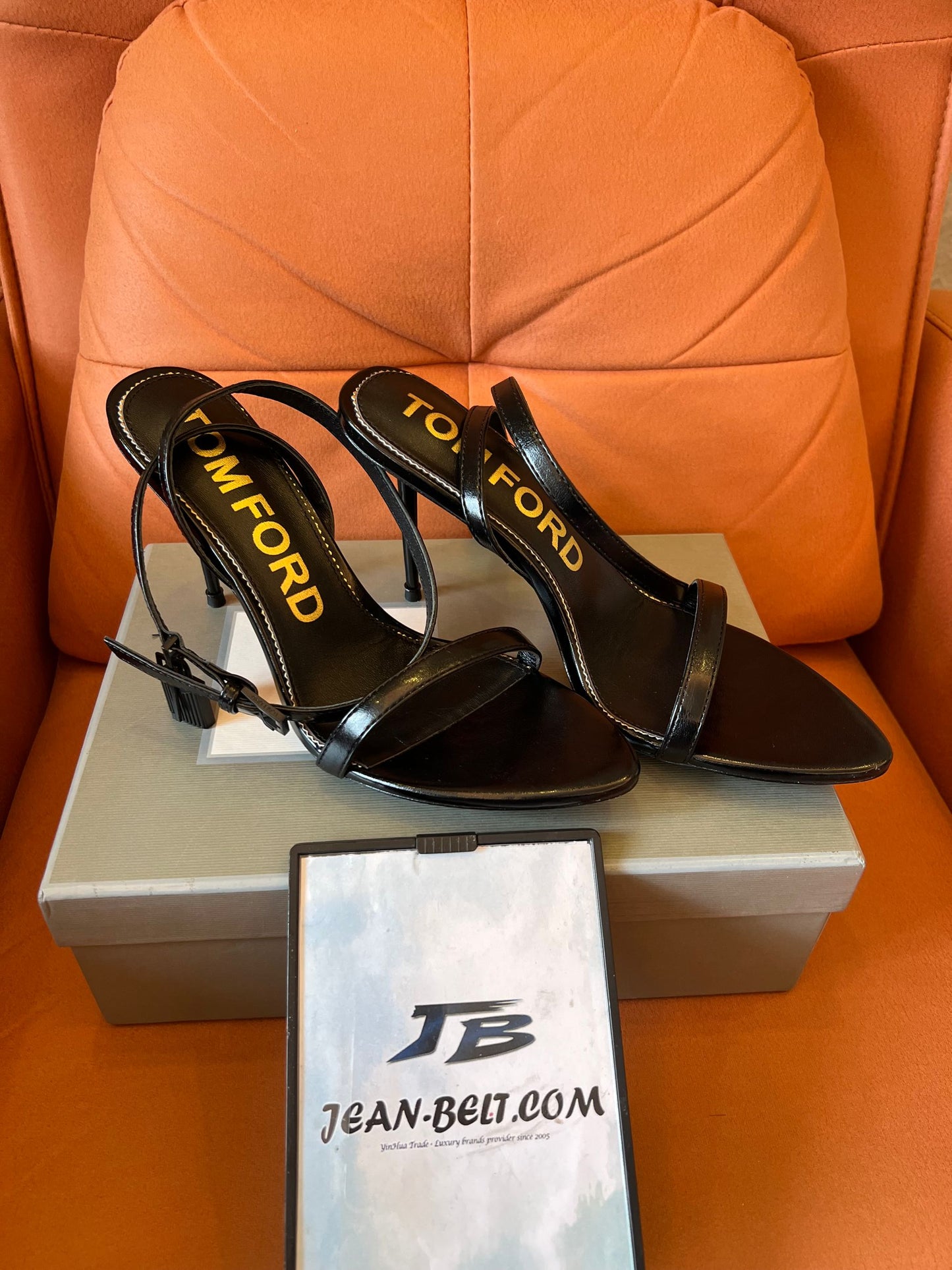 Tom Ford 105mm lock metallic stiletto sandals in black