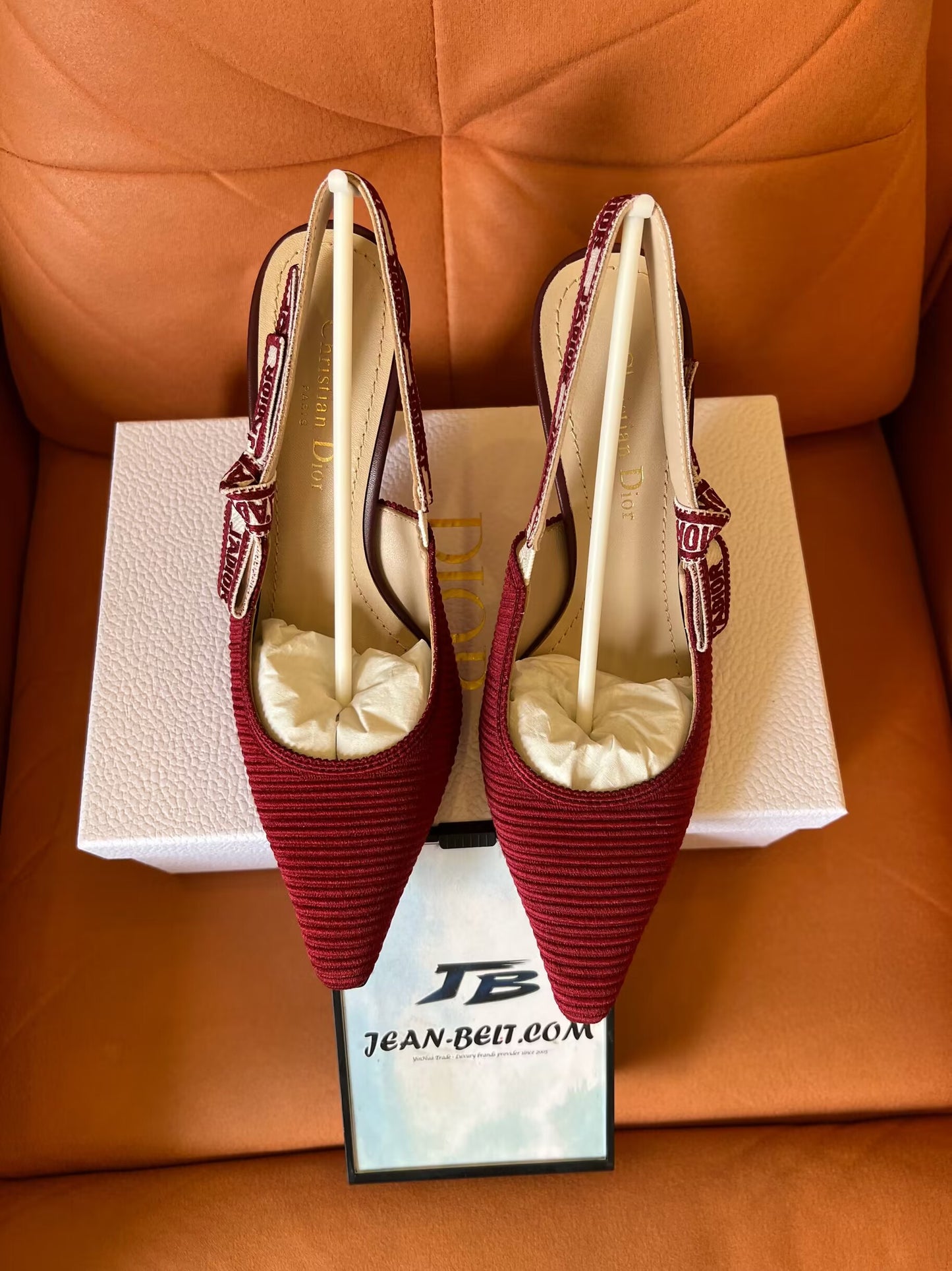 Christian Dior Burgundy Embroidered Cotton Ja'dior Sabot de Salto Slingback