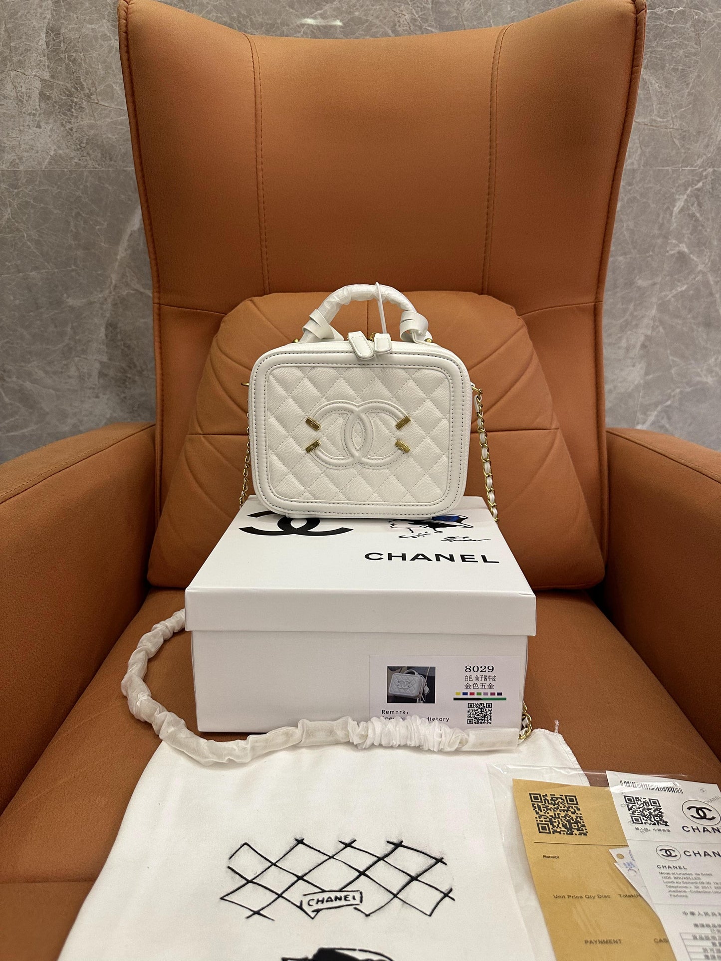 Chanel Caviar Quilted Small CC Filigree Vanity Case White