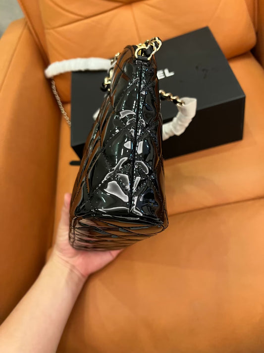 Chanel Patent Quilted Shiny Coco Small Shopping Bag Black