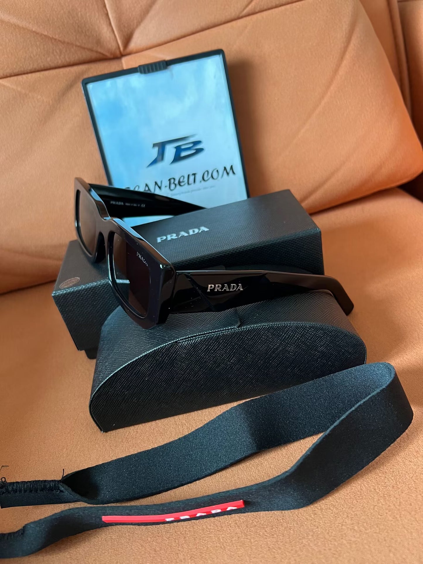 Prada rectangular black sunglasses - Saffiano Lux