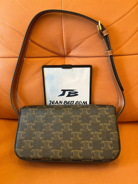 Sac à bandoulière Celine Triomphe en toile et cuir de veau marron