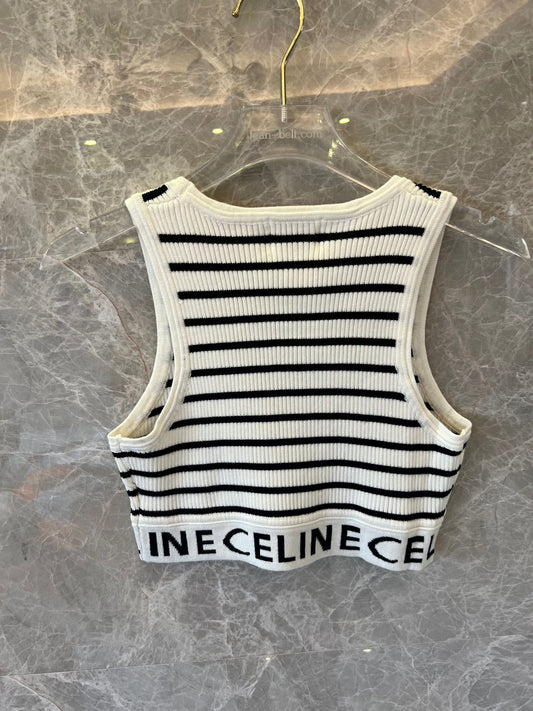Celine Paris Ribbed Striped Crop Top