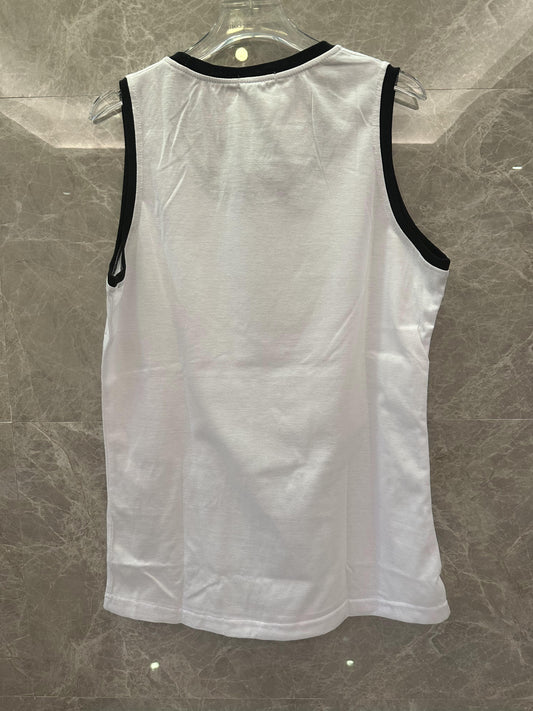 Burberry London White Tank Top with Black Trim Logo Print