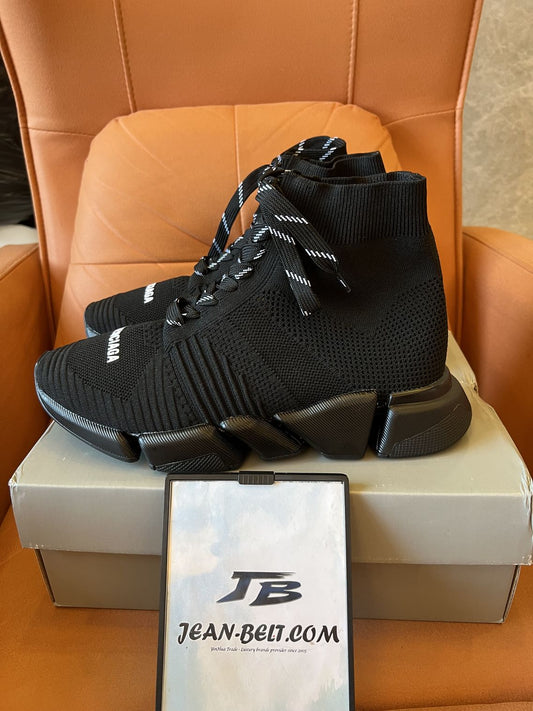 Balenciaga Speed 2.0 Lace Up Black Sole Stretch Knit Trainers Black