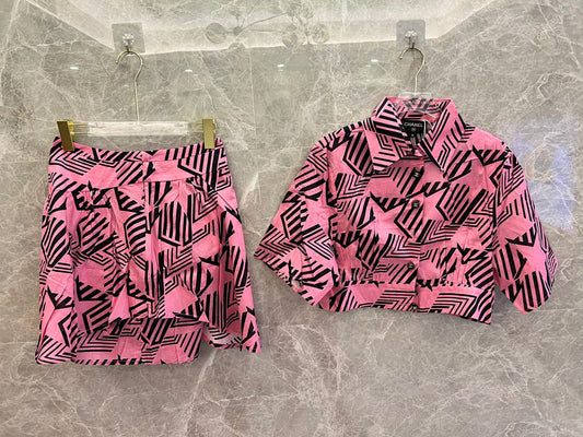 Chanel Geometric Print Co-ord Set (White and Pink)
