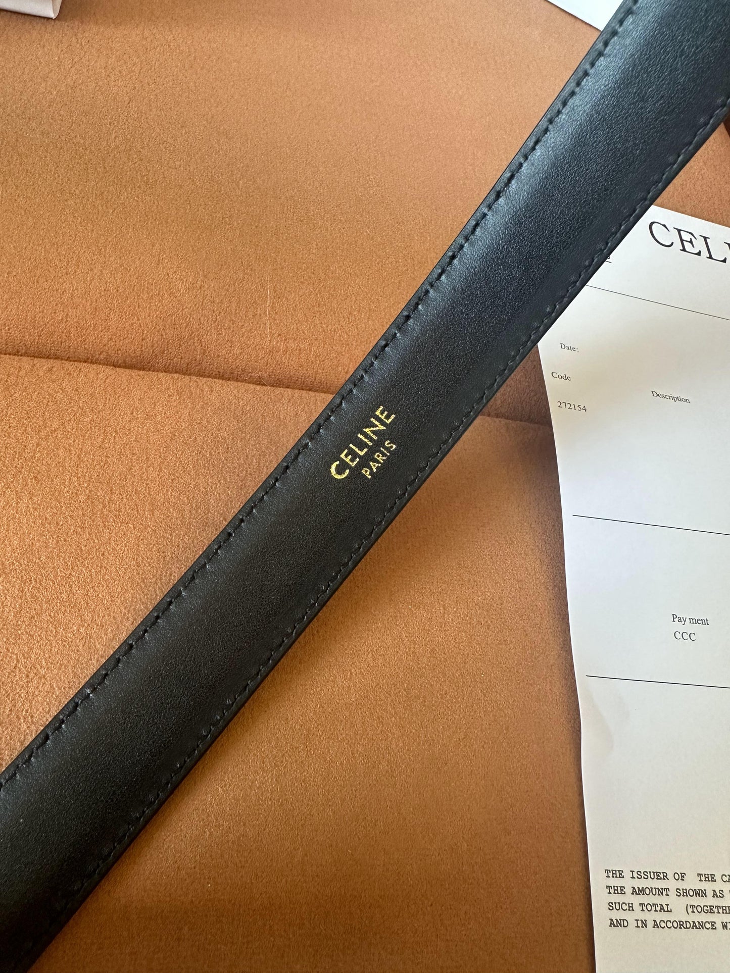 Celine Black Leather Belt with Gold Triomphe Buckle