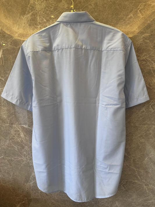 Celine Light Blue Short-Sleeve Shirt with Logo Collar