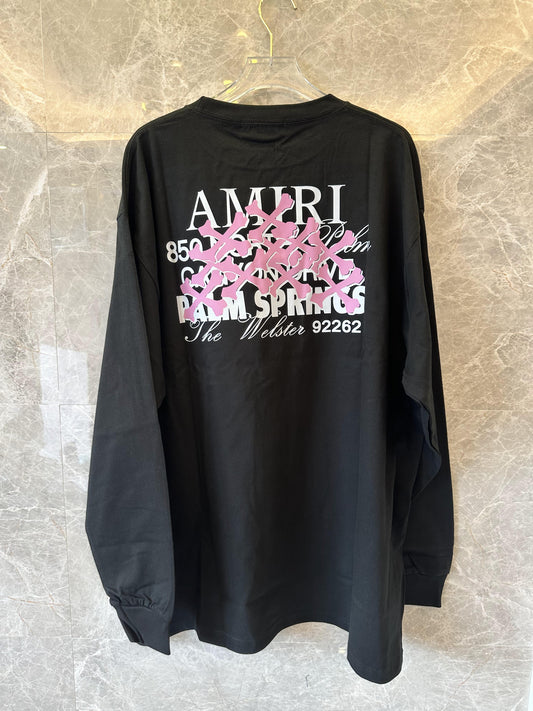 Amiri Palm Springs Long Sleeve Tee with Pink Cross Design