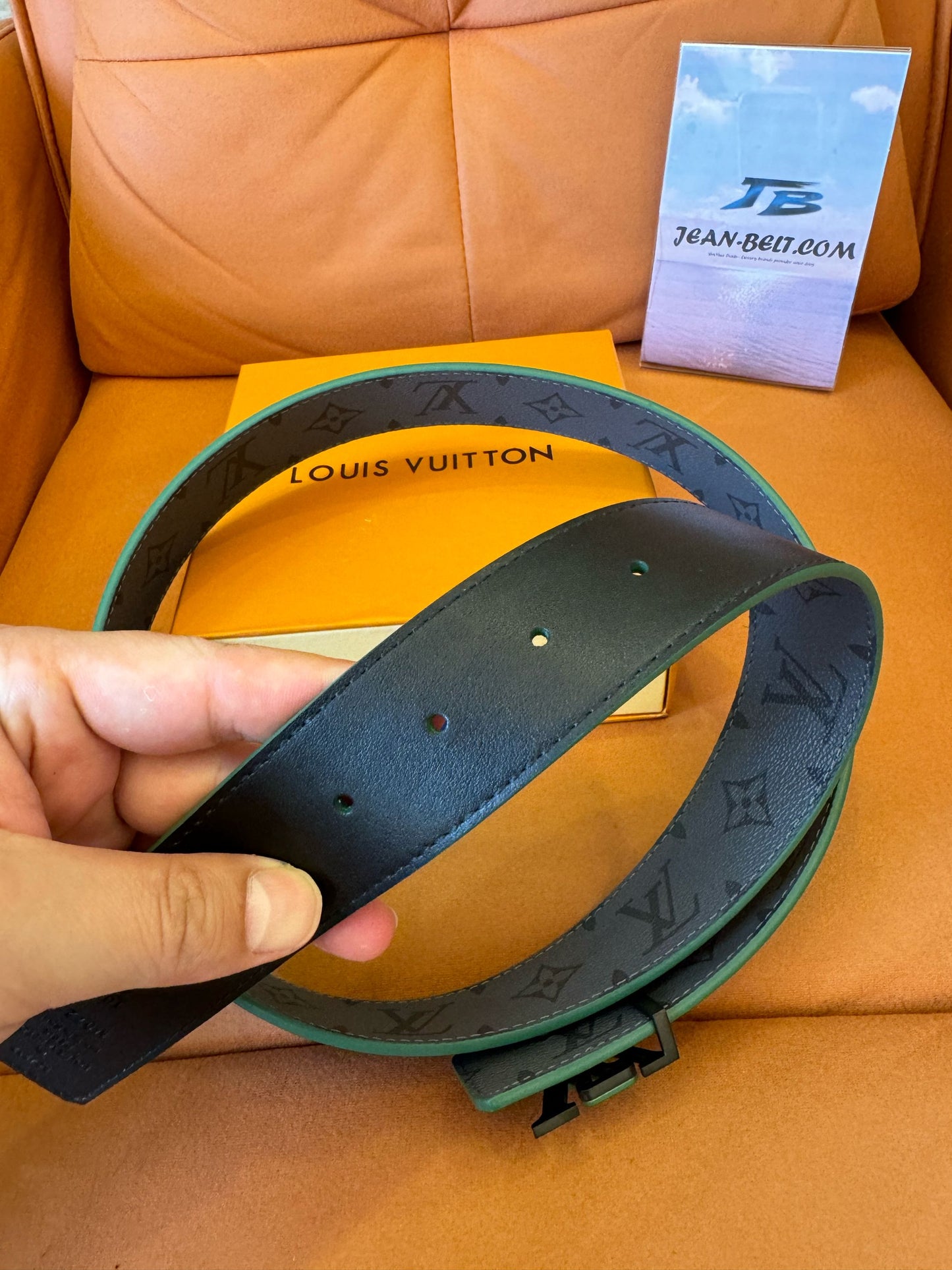 Cinturón Eclipse con monograma de Louis Vuitton y hebilla LV verde