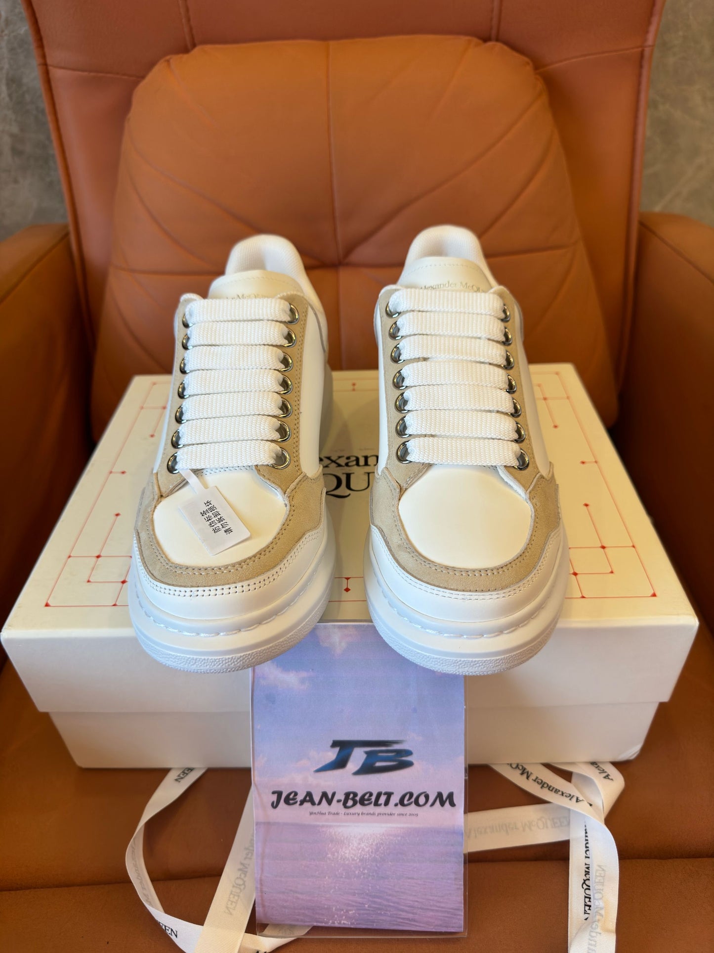 Alexander McQueen Oversized Sneakers in Beige and White Leather
