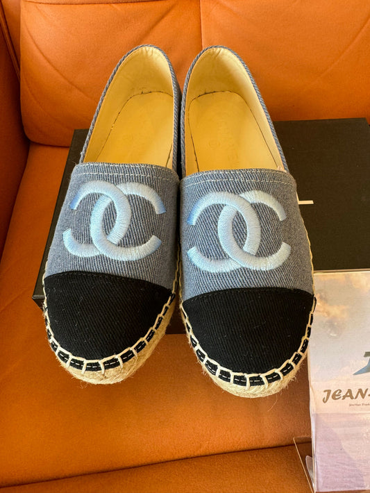 Chanel Espadrille Black Blue Tweed