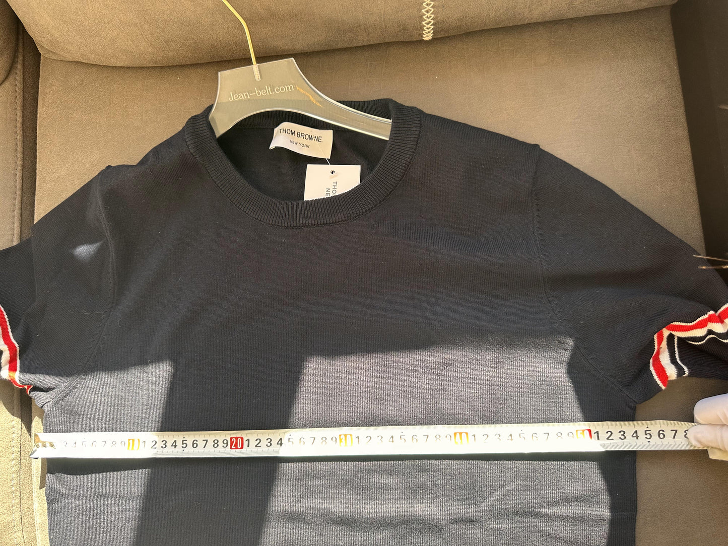 Thom Browne classic navy sweater with signature stripe detail
