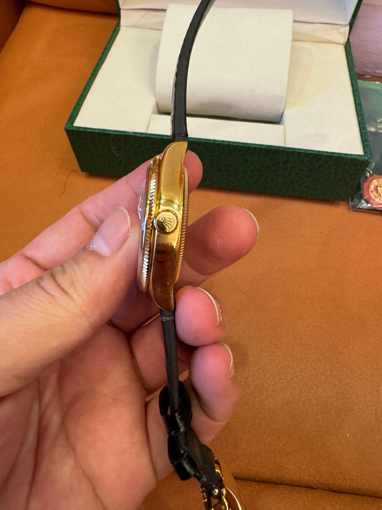 Rolex Cellini 50509 18K gold leather strap automatic watch