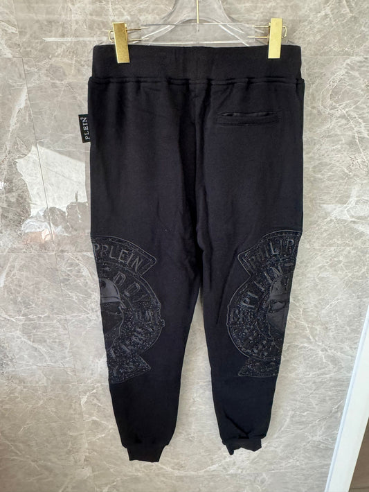 Philipp Plein black embroidered sweatpants with signature skull and logo detailing