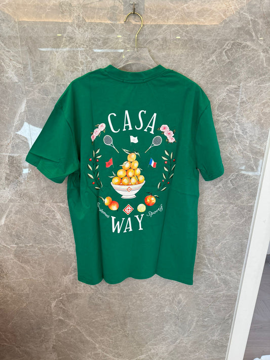 Casablanca "Casa Way" Green Graphic T-shirt - Italian Lemon Bowl and Tennis Print