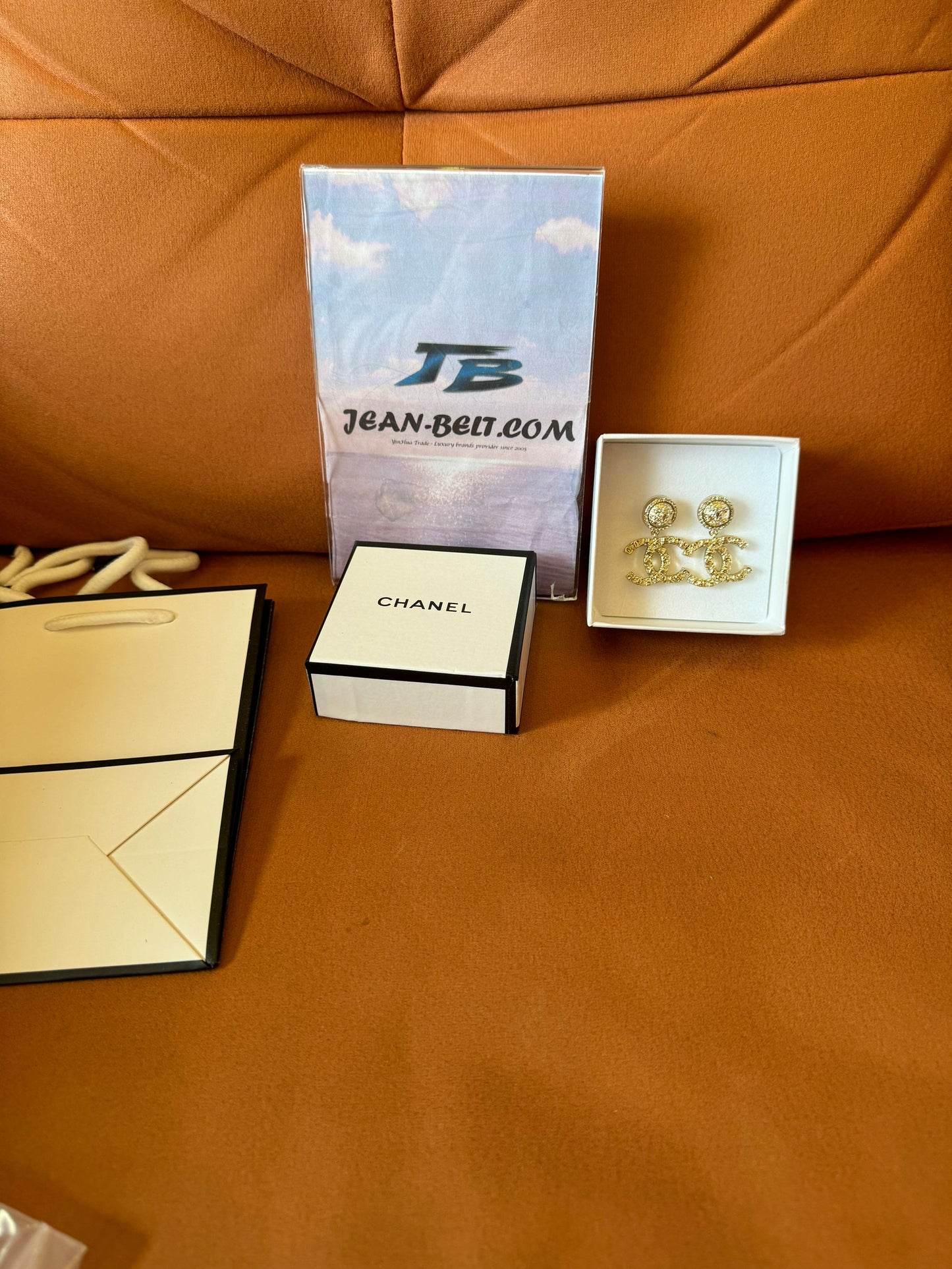 Chanel Crystal Logo Earrings, Necklace, and Bracelet Set