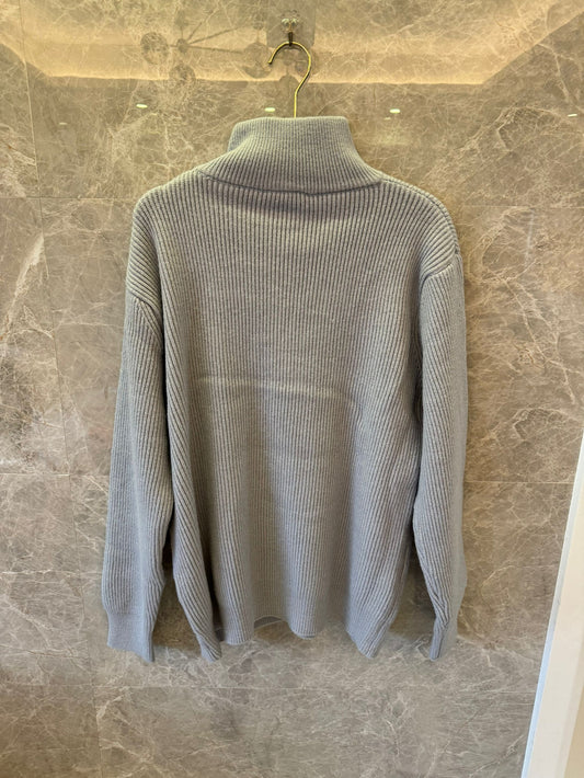Brunello Cucinelli Zip Ribbed Knit Sweater - Light Grey