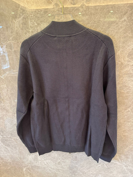 Brunello Cucinelli Navy Blue Ribbed Knit Full-Zip Cardigan