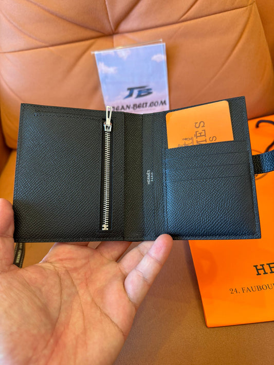 Hermes Bearn wallet – black togo leather with silver 'H' clasp