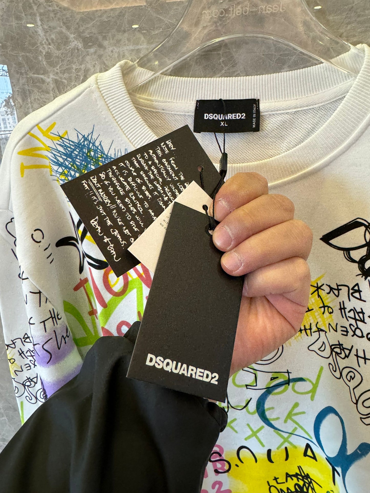 DSQUARED2 white sweatshirt with multicolor graffiti print