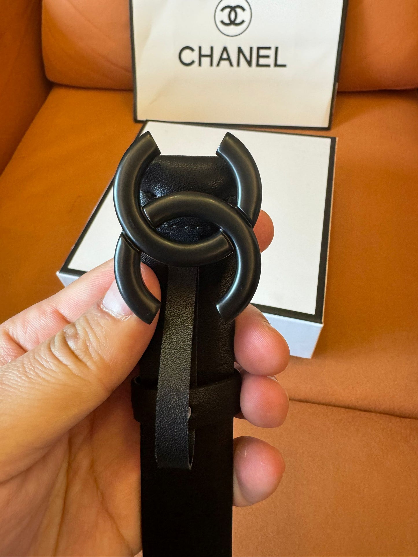 Chanel Black Leather Belt with Matte Double C Buckle