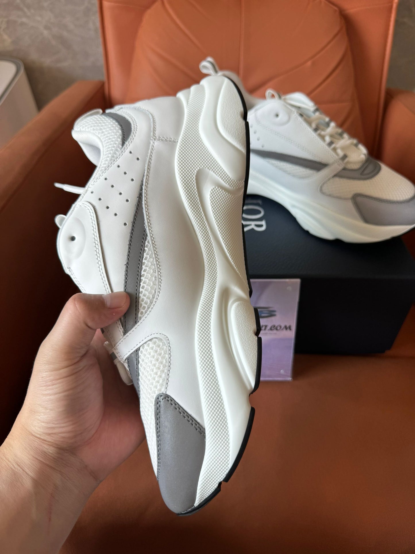 Zapatillas Dior B22 de malla y piel – blanco/gris