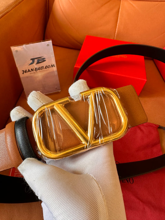 Valentino Garavani VLOGO reversible leather belt - camel