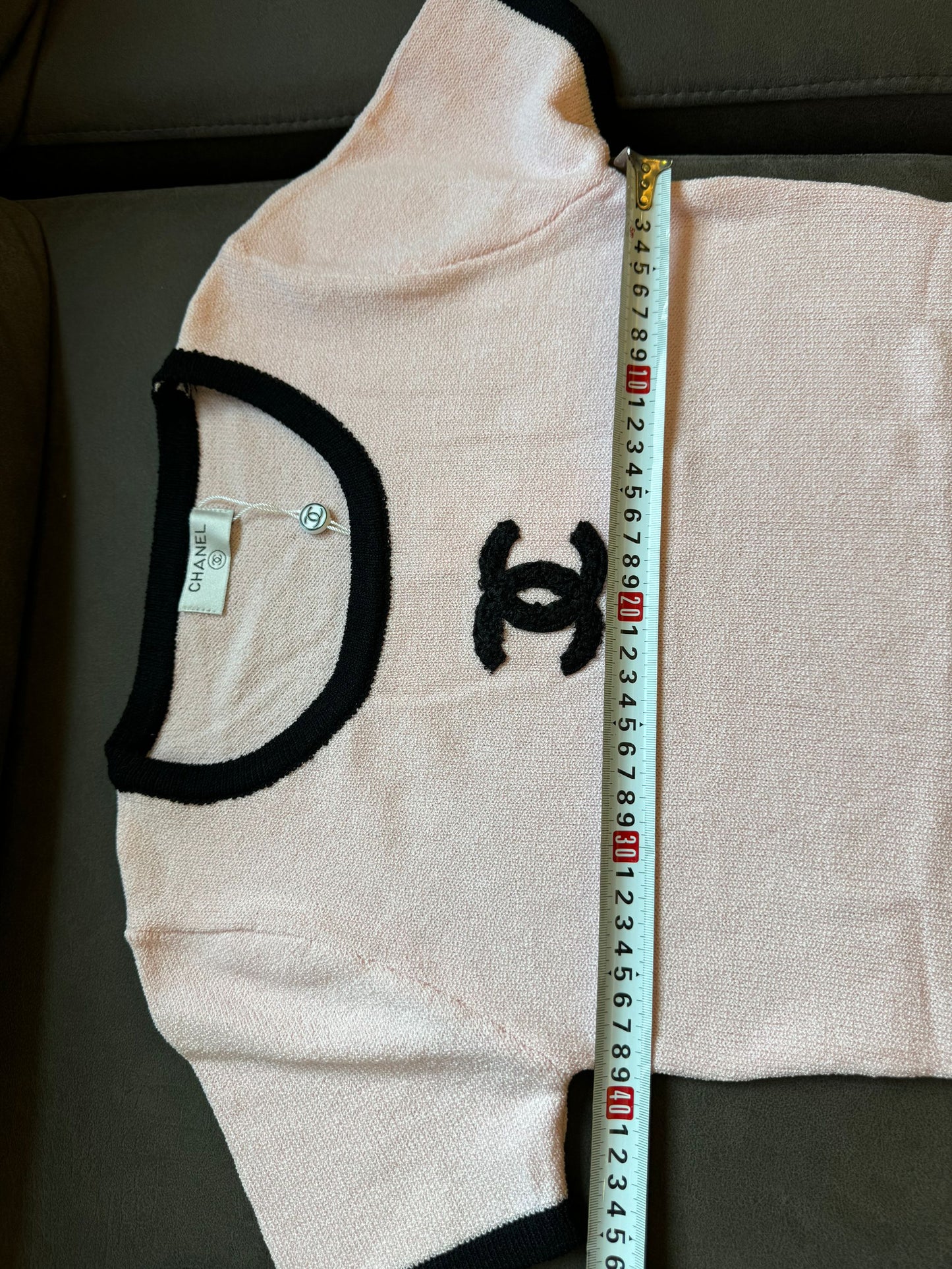 Chanel Pink Knit Short-Sleeve Sweater