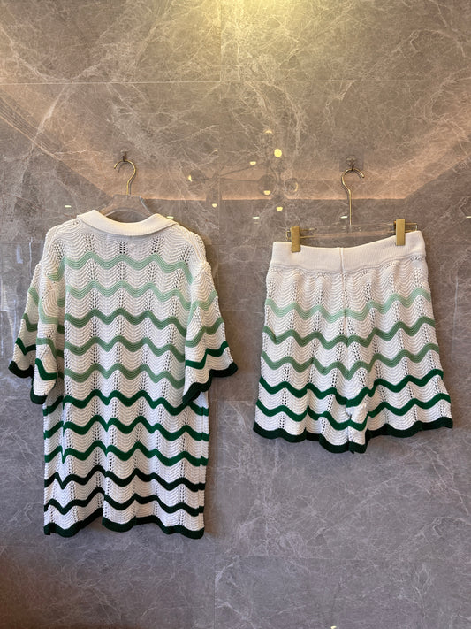 Ensemble de chemise en tricot Casablanca 24ss x shorts 2 pièces blanc vert