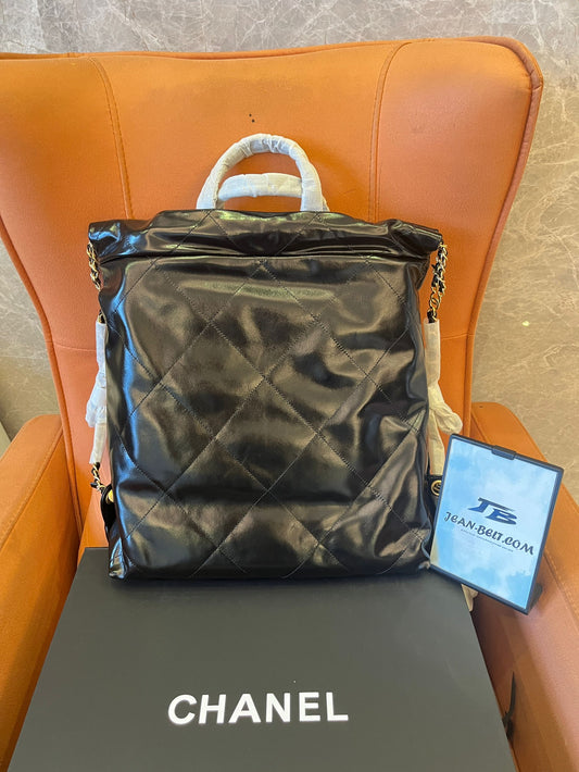 Chanel Shiny Bodin Joyeux Waterproof Calfskin Quilted 22 Backpack Black