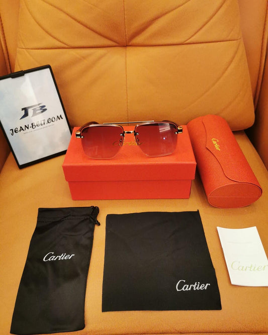 Cartier Santos-Dumont Sunglasses - Gold Frame with Gradient Burgundy Lenses