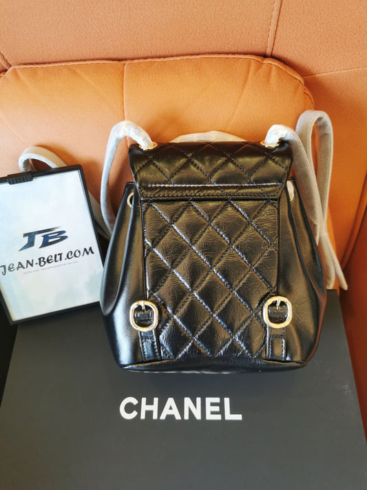 Chanel Glazed Aged Calfskin Quilted Small Duma Drawstring Backpack Black