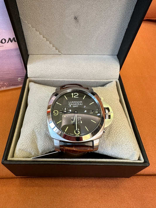 Panerai Luminor GMT 10 Days Automatic Watch with Brown Leather Strap