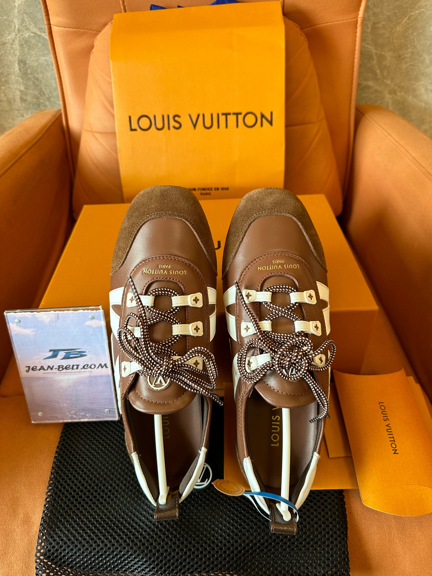 Louis Vuitton LV Logo Brown Leather Suede Sneakers