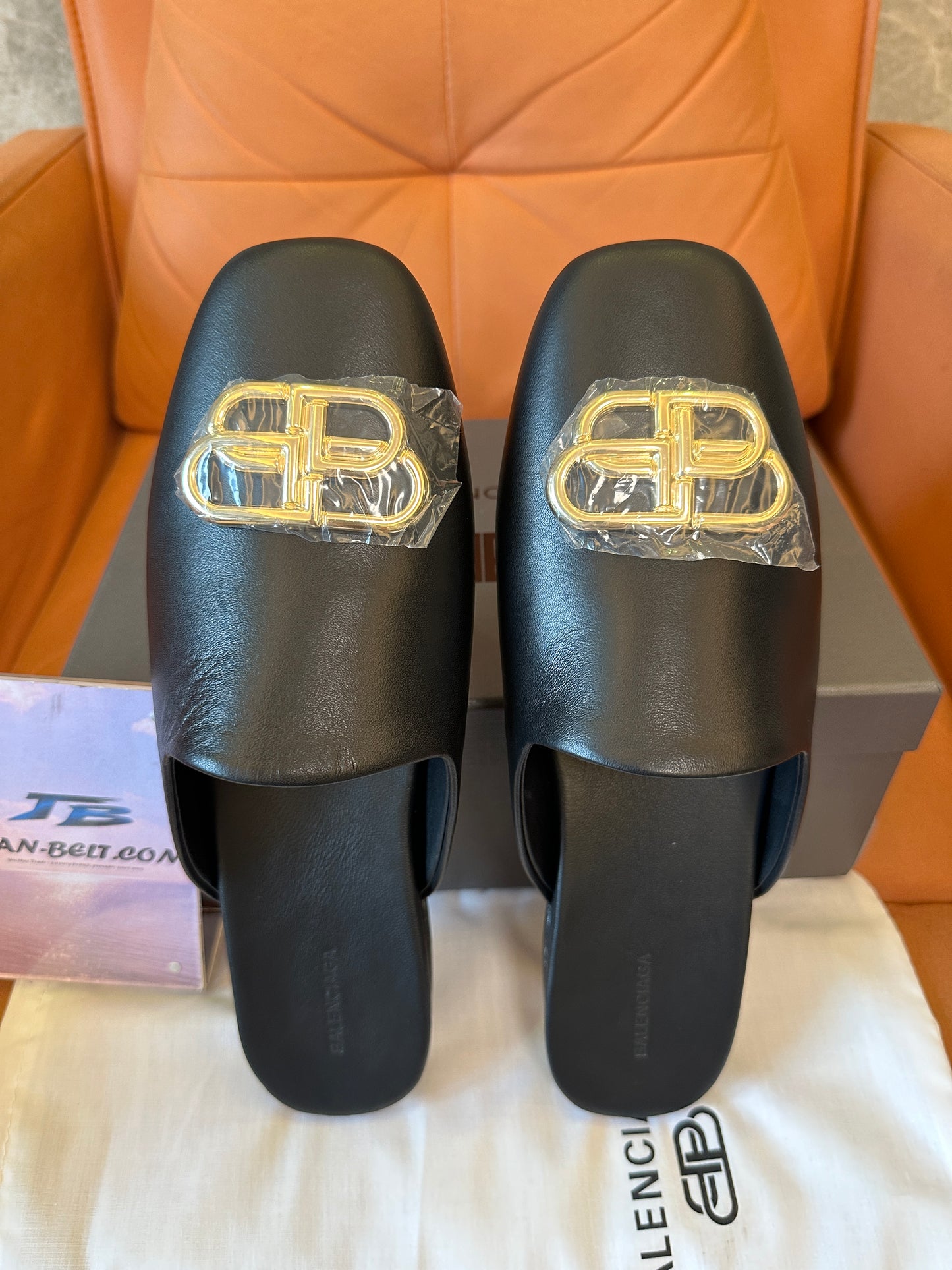 Balenciaga Leather Mule Slippers with BB Logo