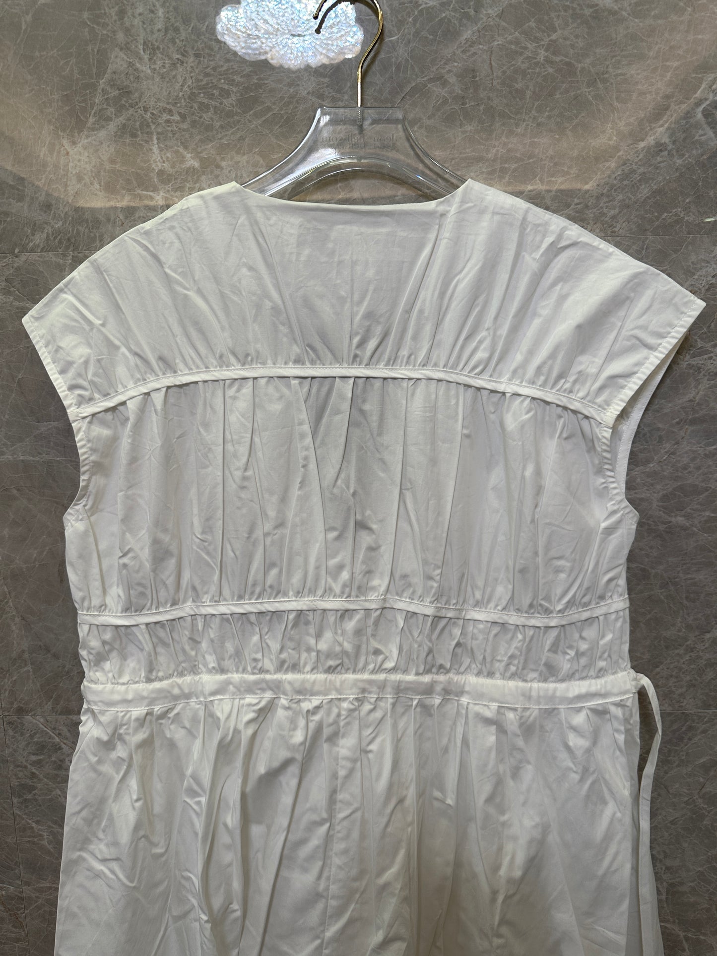 White Sleeveless Gathered Waist Midi Dress V Neck Casual Summer Dress