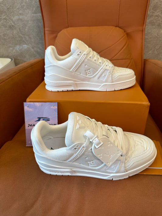 Louis Vuitton Trainer Sneaker White Monogram Embossed Leather Low-Top