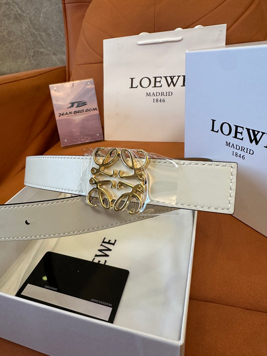 Loewe Anagram Buckle Leather Belt White Gold Logo Designer Belt