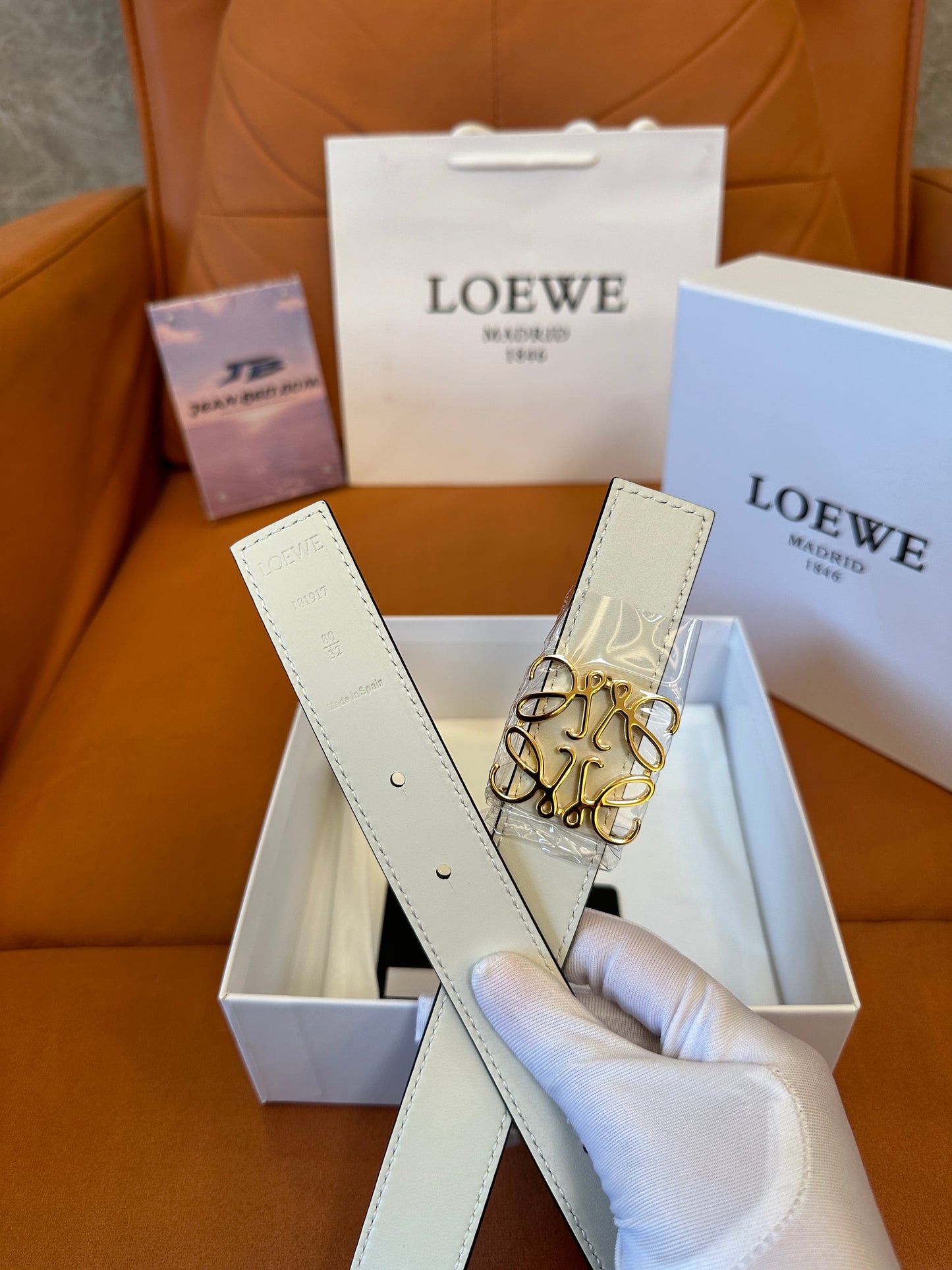 Loewe Anagram Buckle Leather Belt White Gold Logo Designer Belt