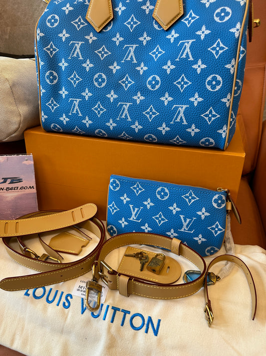 Louis Vuitton Monogram Textile Speedy 30 Blue