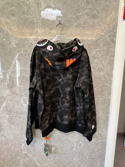 A Bathing Ape Black Camo Shark Zip Hoodie Full Zip Streetwear Jacket
