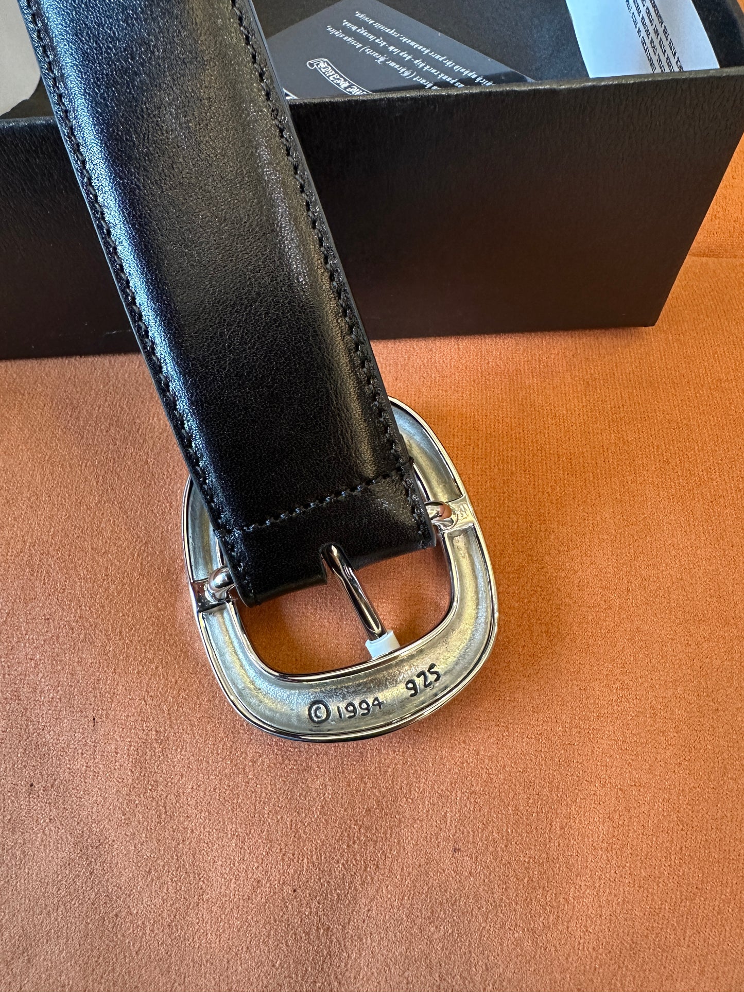 Chrome Hearts Leather Belt Silver Buckle Black