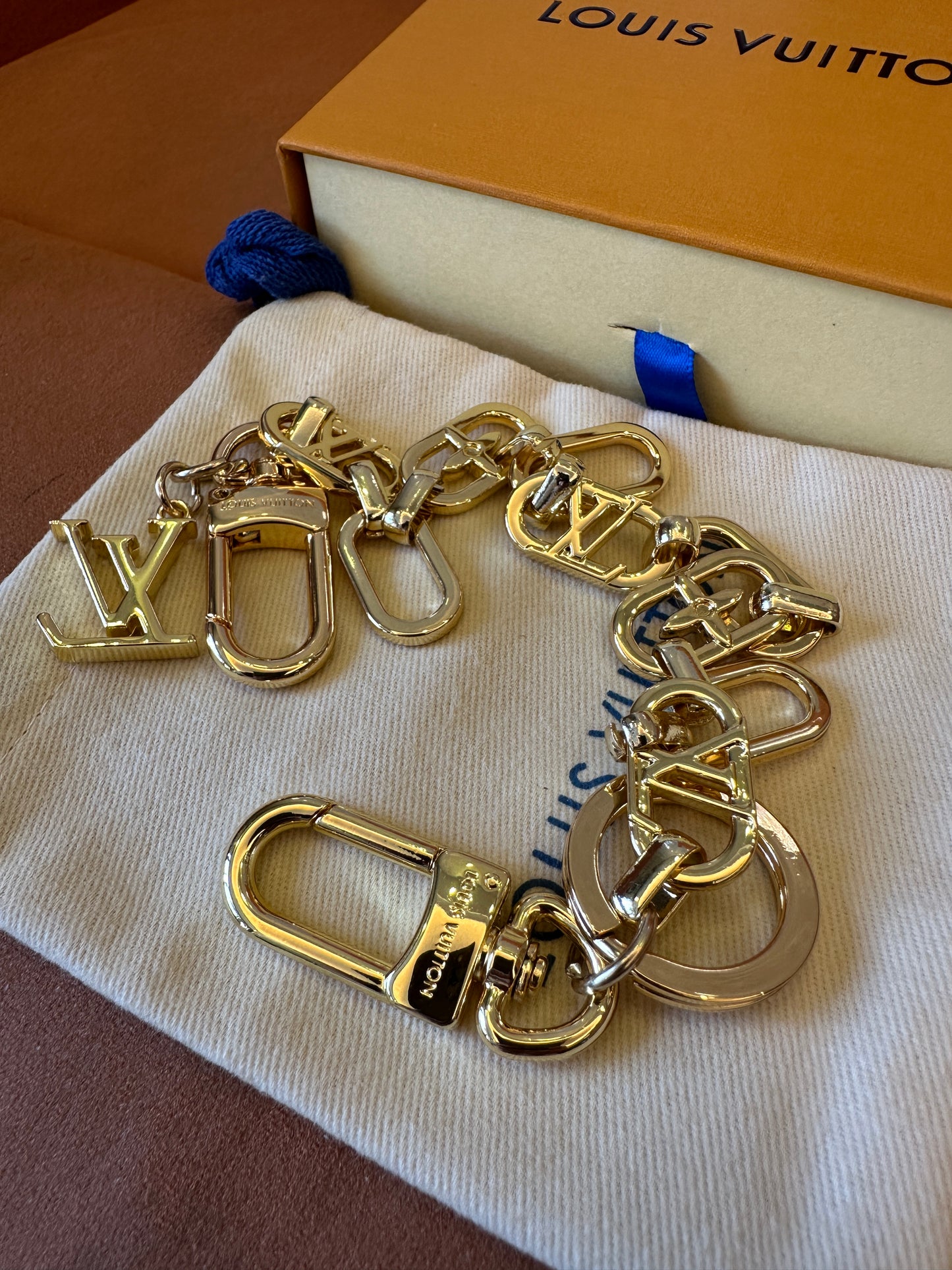 Louis Vuitton Gold Tone Monogram Keychain Waist Chain